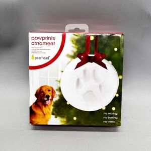 Pearhead White Pawprints Ornament with Red Bow READ